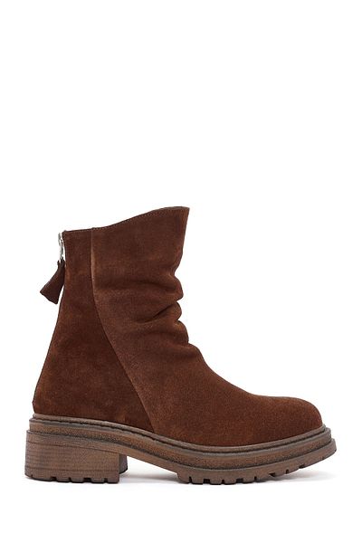 Derimod Women's Brown Zippered Suede Leather Boots 25Wfd180710