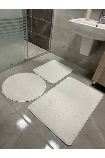 Home طقم سجادة حمام قطيفة مكونة من 3 قطع بقاعدة مضادة للانزلاق - أبيض (60x50،...