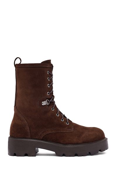 Derimod Women's Brown Zippered Suede Leather Boots 25Wfd186210