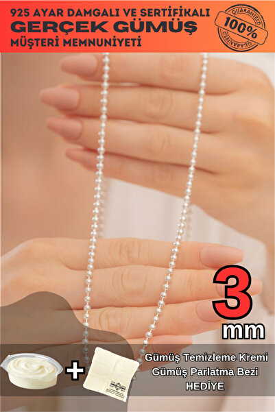 OSMANLI GÜMÜŞ Kadın Gümüş Kolye - 3mm Top Zincir Model 925 Ayar Gümüş Kadın K...