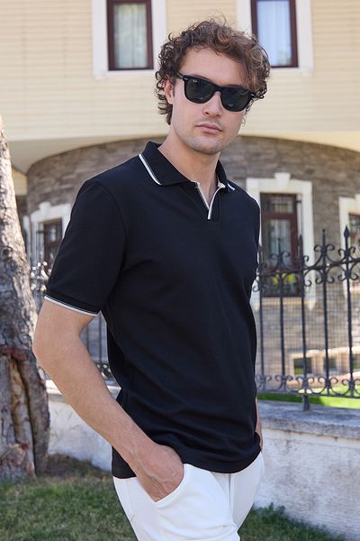 Fulla Moda Μπλουζάκι με ριγέ βάφλα από ύφασμα πόλο γιακά