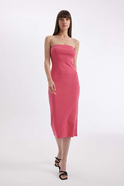 DeFacto Rochie de seară midi, cu volan, fără bretele, cu corp bodycon D4440AX24HS