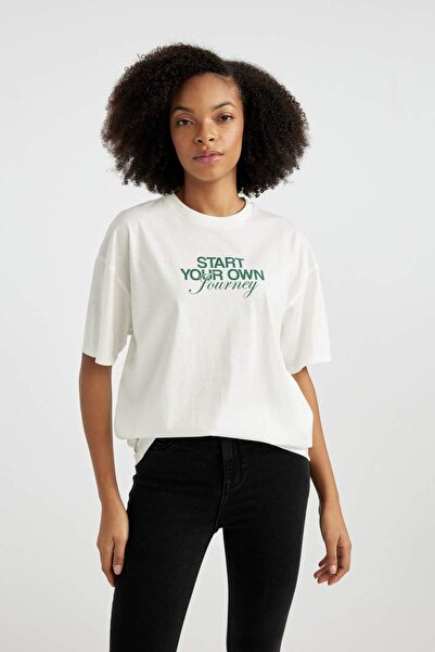 DeFacto Унісекс Oversize Широкий крій Велосипедний комір Принт Короткий рукав Футболка B6803AX24SM