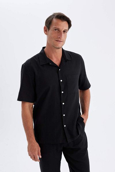 DeFacto Sommer-Polo – Basic-Solid-Kurzarmhemd aus Leinenmischung, entspannte Passform, C1110ax24sm