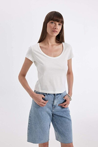 DeFacto Μπλουζάκι με κοντό μανίκι με κανονική εφαρμογή Crew Neck Combed Cotton Basic D4455AX24HS