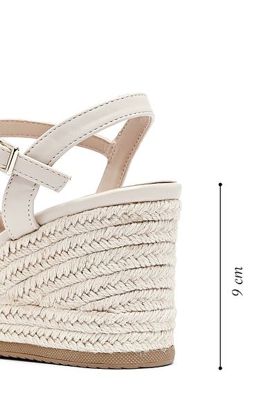 Derimod Women's Cream Ankle Buckle Braided Wedge Heeled Shoes Espadrille Sandals 25Sfe482729