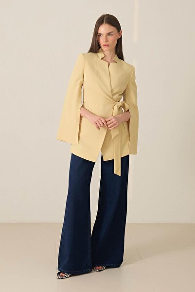 Setre Jachetă cu mâneci înguste galbene untate, cu detaliu de legare în talie