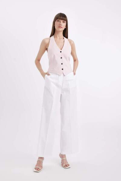 DeFacto V-Neck Buttoned Basic Plain Blazer Vest D3691Ax24Sm
