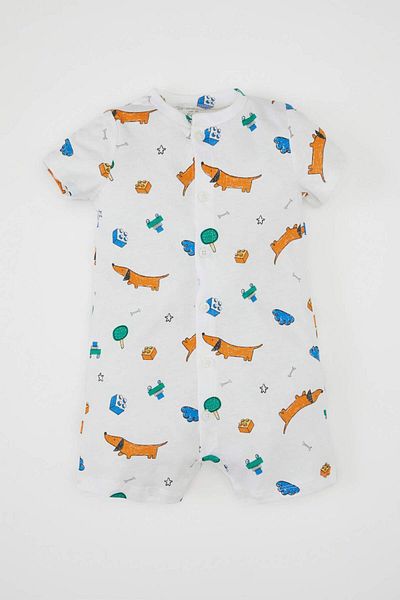 DeFacto Baby Boy Newborn Dog Printed Short Sleeve Combed Cotton Jumpsuit C9630A524Sm