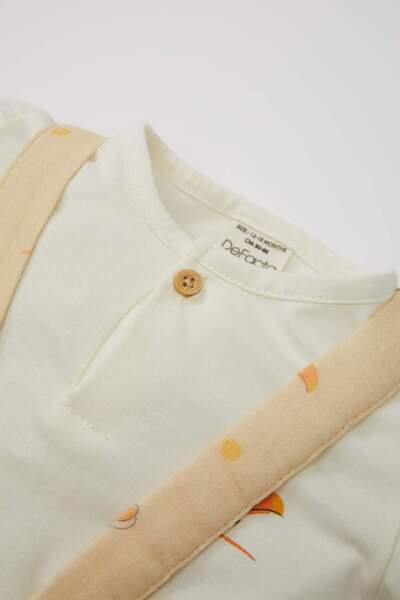 DeFacto Erkek Bebek 3'lü Takım Müslin Palmiye Desenli Askılı Tulum Kısa Kollu Tişört Şapka D0768A524HS