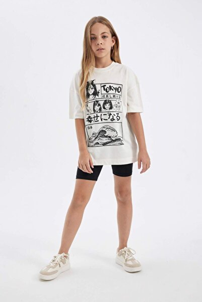 DeFacto Girls' 2-Piece Set Crew Neck Printed Short-Sleeved T-Shirt Leggings D2956A824Hs