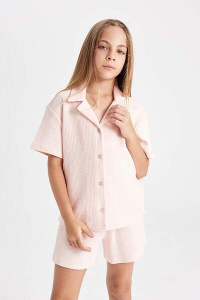 DeFacto Girl's Waffle Patterned Short Sleeve Shorts Pajama Set - C8496a824sm
