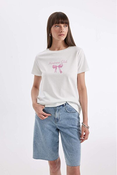 DeFacto Tričko Regular Fit Crew Neck s potlačou z česanej bavlny s krátkym rukávom D4333AX24HS