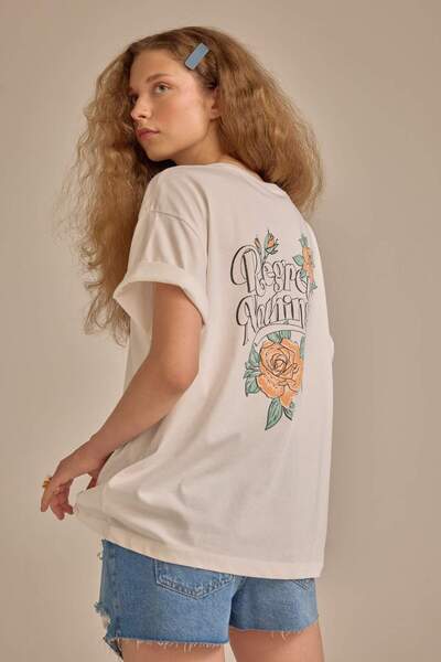 DeFacto Tricou imprimat cu decolteu răsucit, cu croiala largă D3463AX24SM