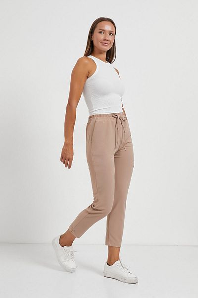 Arma Life Γυναικείο ελαστικό παντελόνι μέσης Basic Skinny Brown Carrot