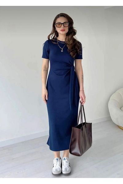 TrendyFashion Rochie de damă bleumarin cu șireturi laterale cu fantă