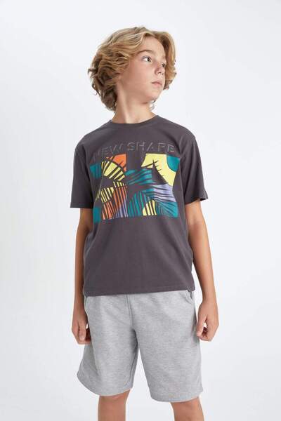 DeFacto Boy's 2-Piece Set Printed Short Sleeve T-Shirt Shorts D3926A824Hs