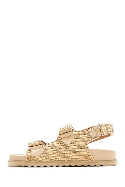 Derimod Women's Beige Strappy Straw Sandals 25Sfd4423M7