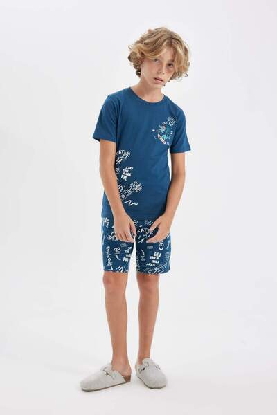 DeFacto Хлопчачий піжамний комплект з коротким рукавом та коміром-велосипедом, принт C7913A824SM