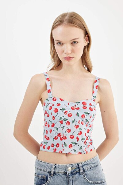DeFacto Coool Desenli Askılı Poplin Bluz D3516AX24HS
