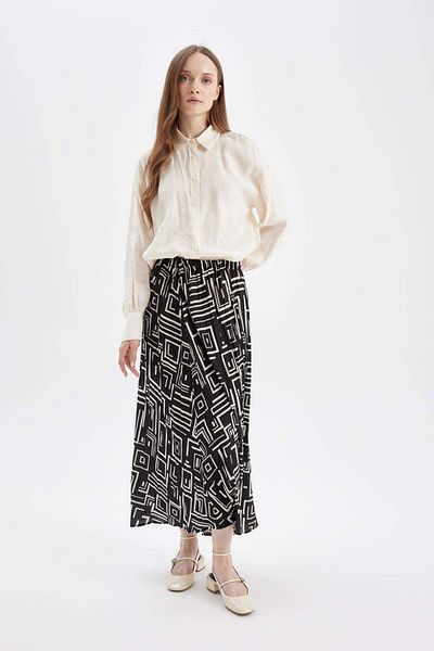 DeFacto Pleated Patterned Satin Maxi Hijab Skirt D1352Ax24Hs