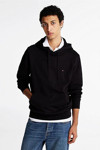 Tommy Hilfiger Ανδρικό φούτερ με κουκούλα με λογότυπο ESSENTIAL κεντημένο - Μαύρο