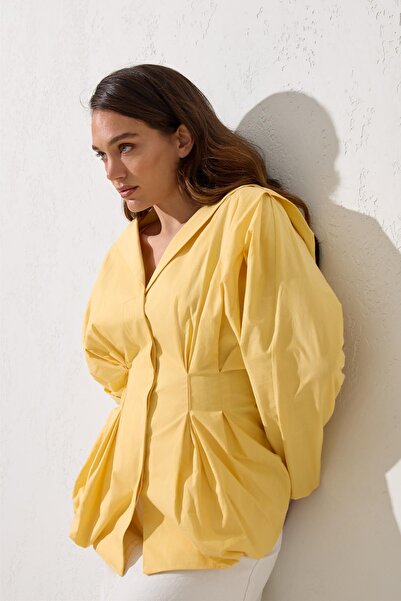 Setre Μπλούζα βουτυρένια κίτρινη 100% βαμβακερή λεπτομέρεια με κορδόνι στη μέση