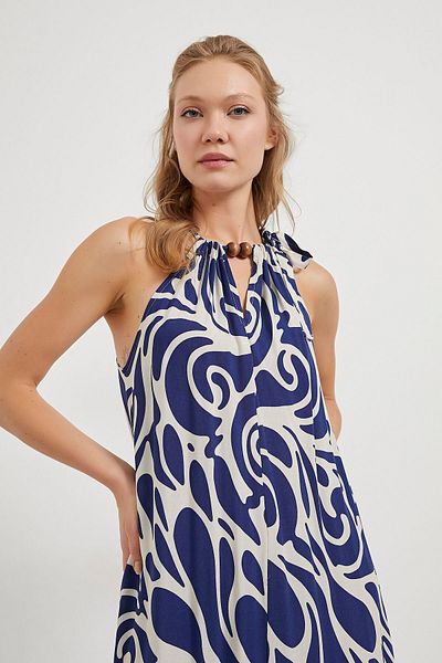 Arma Life Women's Halter Neck Summer Patterned Blue Long Dress