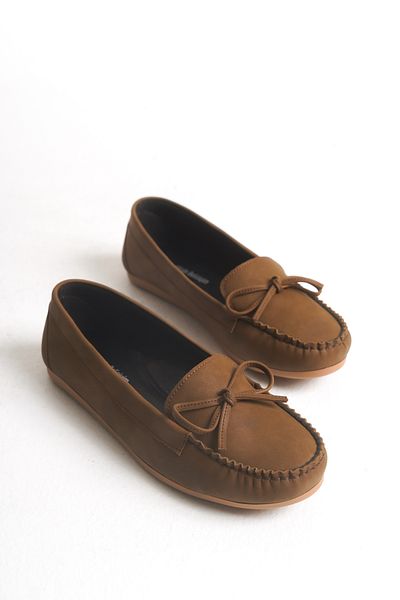Ayakkabı Delisiyim Tan Brown Suede Women's Ballerinas – Orthopedic, Lightweight, Comfortable, Bow Accessory, Greenhouse, Casual Shoes