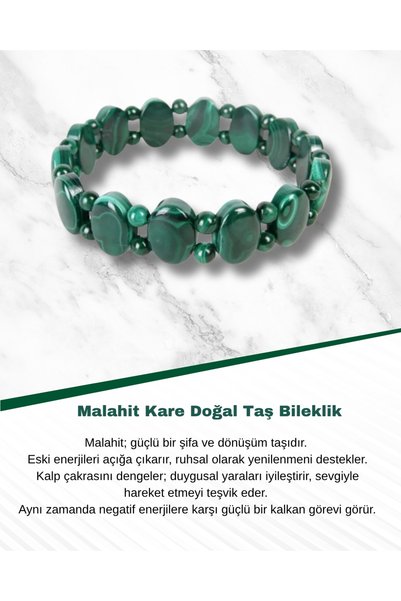 Saff Doğal Taş Sertifikalı Malahit Kare Doğal Taş Bileklik 201933