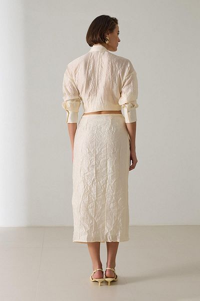 Setre Cream Binding Detailed Midi Length Crush Detailed Skirt