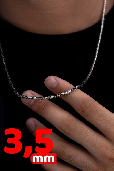 OSMANLI GÜMÜŞ Erkek Gümüş Kolye Yuvarlak Kral Model 3,5 Mm