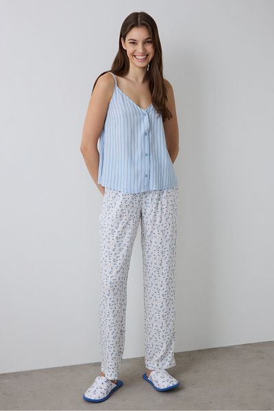 Penti Light Blue Lilah Striped V-Neck Tank Top Pajamas