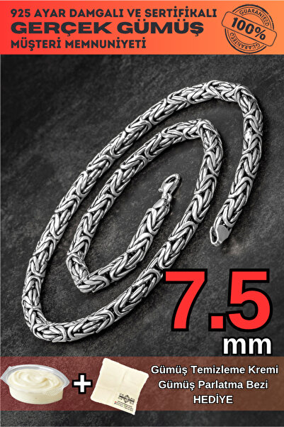 OSMANLI GÜMÜŞ Erkek Gümüş Kolye Yuvarlak Kral Model 7.5 Mm