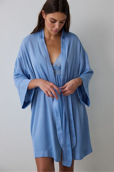 Penti Blue Luna Belted Satin Dressing Gown
