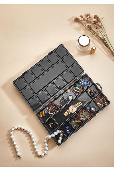 HOMİNG Necklace Ring Accessory Storage and Organizer Jewelry and Watch Box 15 Compartments Large Size Black