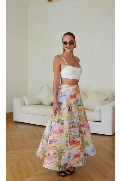 FEMMESTUDIO Women's Waist Zipper Patterned Skirt