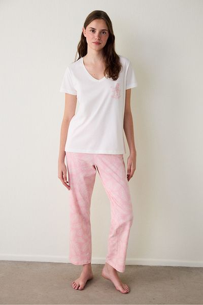 Penti Pink Floral Print V Neck Short Sleeve Pajama Set