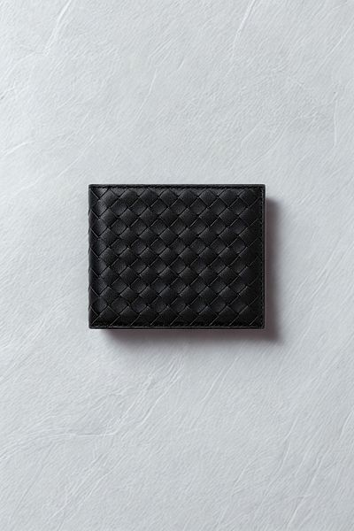 VANİLLA COLLECTİON Veneta Italian Genuine Leather Real Weave Model Slim Unisex Black Wallet & Card Holder
