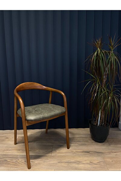 Atolye Casa Palm Sandalye Ceviz Ahşap Haki Yeşil Kumaş