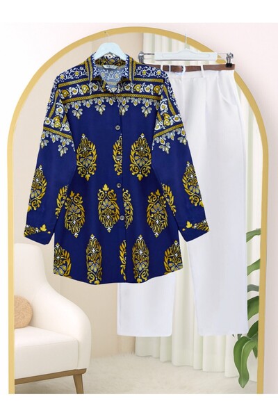 Modamorfo Індиго віскозна туніка - овальний крій та ґудзики по всій довжині