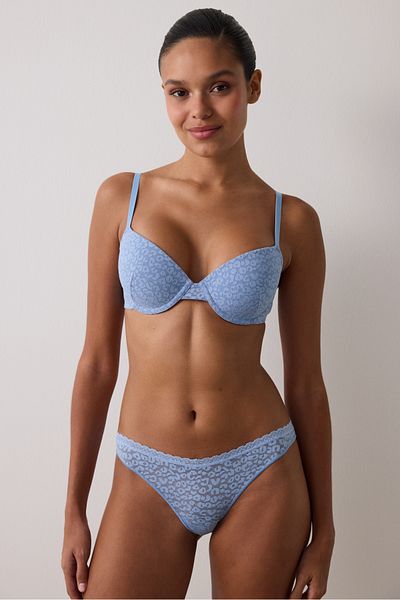 Penti Blue Daylift Floral Lace Underwire Unpadded Gathering Bra