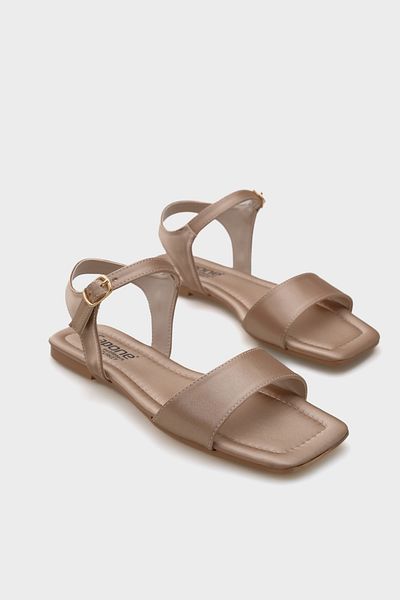 Capone Outfitters Celinda Ankle Strap Blunt Toe Flat Heeled Satin Women's Sandals
