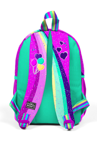 Coral High 23558 Kids Pink Water Green Unicorn Patterned Two Compartment Little Nest Backpack