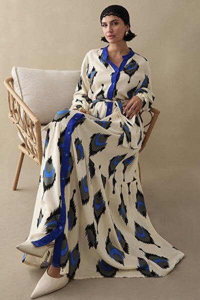 InStyle Ikat Pattern Navy Blue Viscose Dress