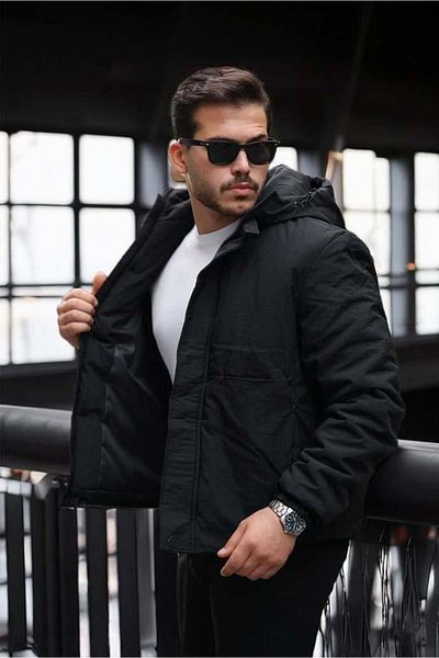 Valiberta Oversize Pocket Detailed Hooded Lightweight Puffer Jacket - Black