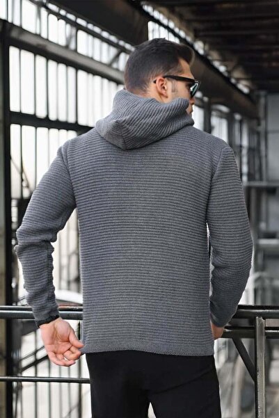 Valiberta Трикотажний кардиган/жакет з капюшоном на блискавці, з підйомними рукавами, димчастого кольору