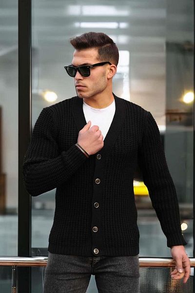 Valiberta Nopenli Ribbed Knitted Buttoned Cardigan - Black