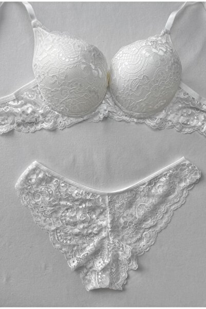 ST iç giyim Γυναικείο Σετ σουτιέν με επένδυση από εκρού με δαντέλα και εσώρουχο