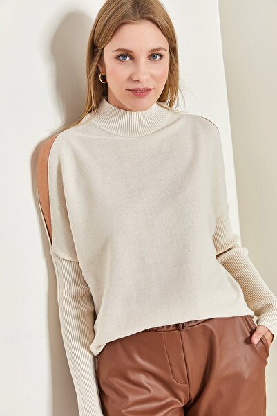 Bianco Lucci Women's Half Turtleneck Off-the-Shoulder Knitwear Sweater